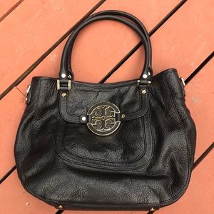 Black pebbled Tory Burch leather purse hobo bag